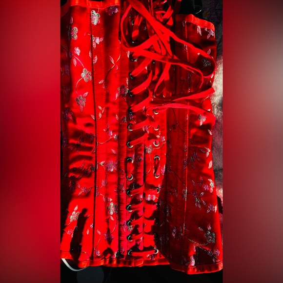 Custom HIGH QUALITY from London satin cotton with herring bone RED corset OSFM - Picture 16 of 17